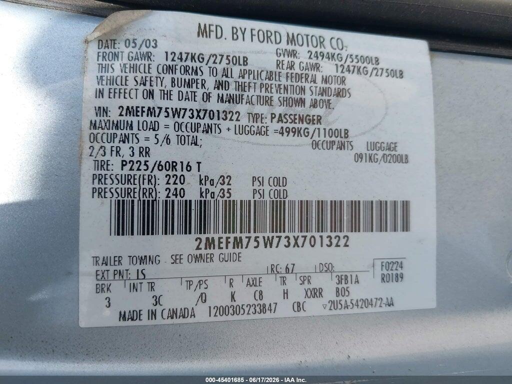 2MEFM75W73X701322 2003 MERCURY GRAND MARQUIS photo no. 9