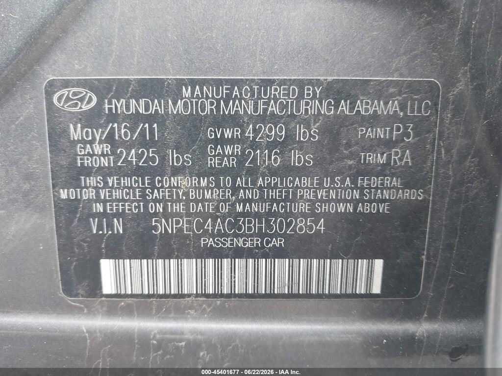 5NPEC4AC3BH302854 2011 HYUNDAI SONATA photo no. 9