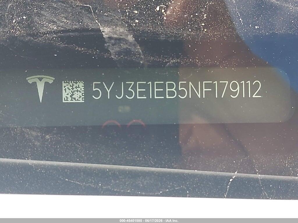 5YJ3E1EB5NF179112 2022 TESLA MODEL 3 photo no. 9
