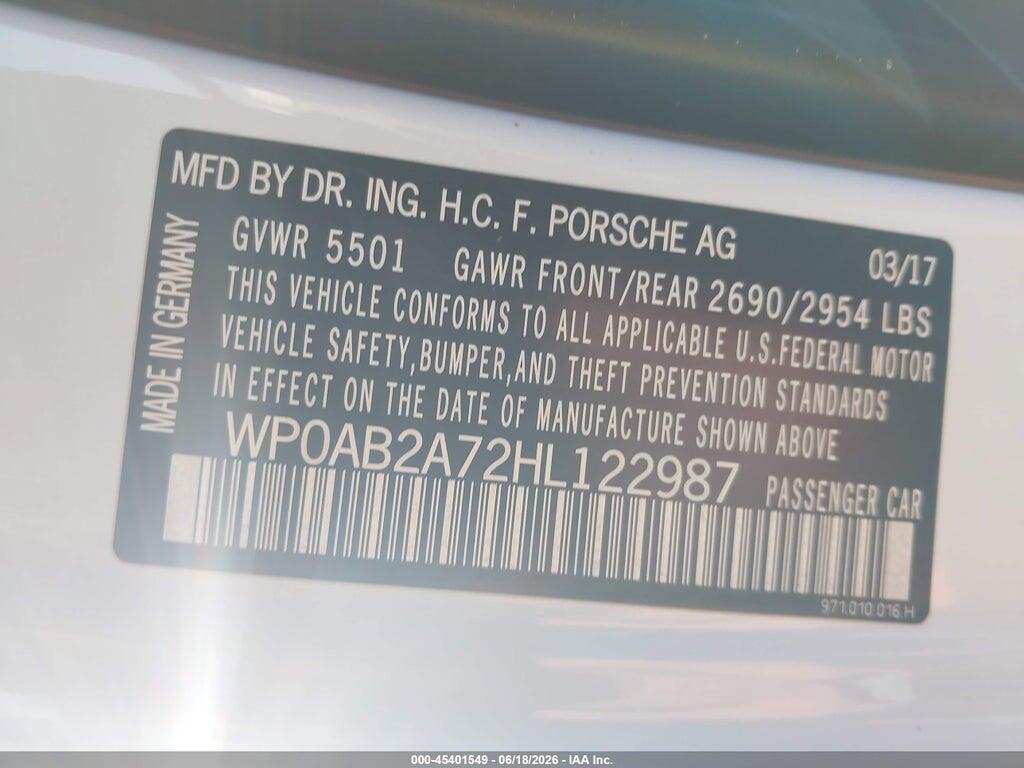 WP0AB2A72HL122987 2017 PORSCHE PANAMERA photo no. 9