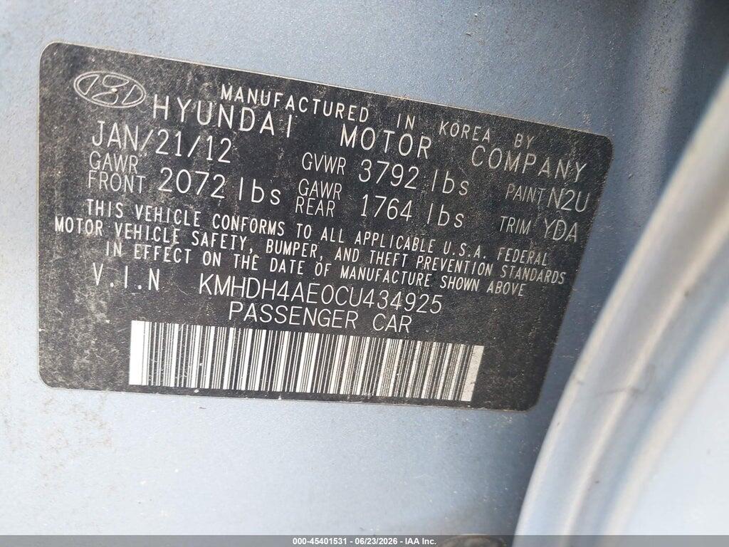 KMHDH4AE0CU434925 2012 HYUNDAI ELANTRA photo no. 9