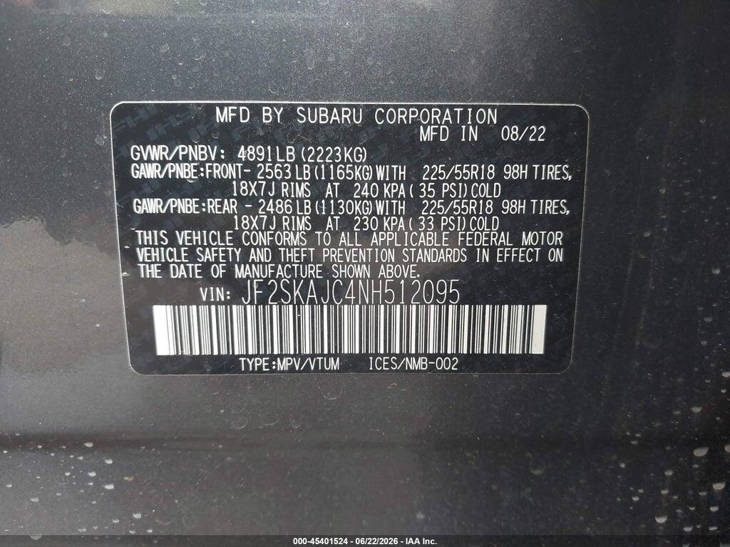 JF2SKAJC4NH512095 2022 SUBARU FORESTER photo no. 9