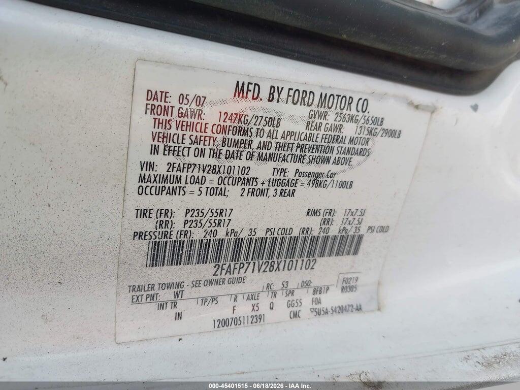 2FAFP71V28X101102 2008 FORD CROWN VICTORIA photo no. 9