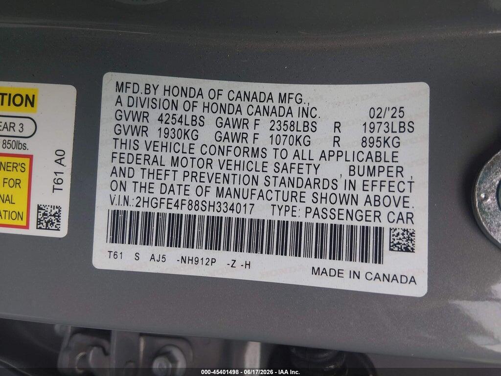 2HGFE4F88SH334017 2025 HONDA CIVIC HYBRID photo no. 9