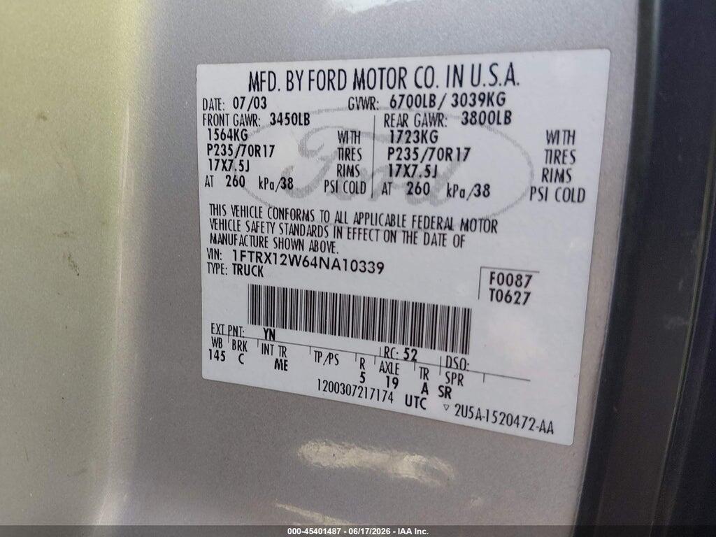 1FTRX12W64NA10339 2004 FORD F-150 photo no. 9
