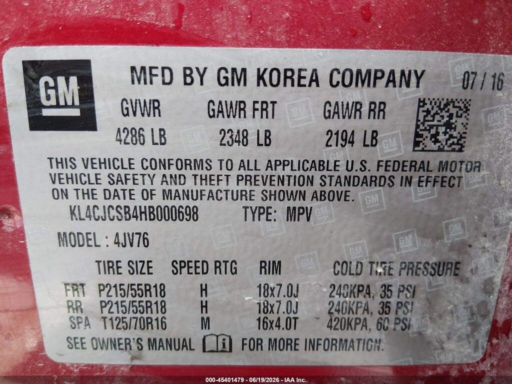 KL4CJCSB4HB000698 2017 BUICK ENCORE photo no. 9