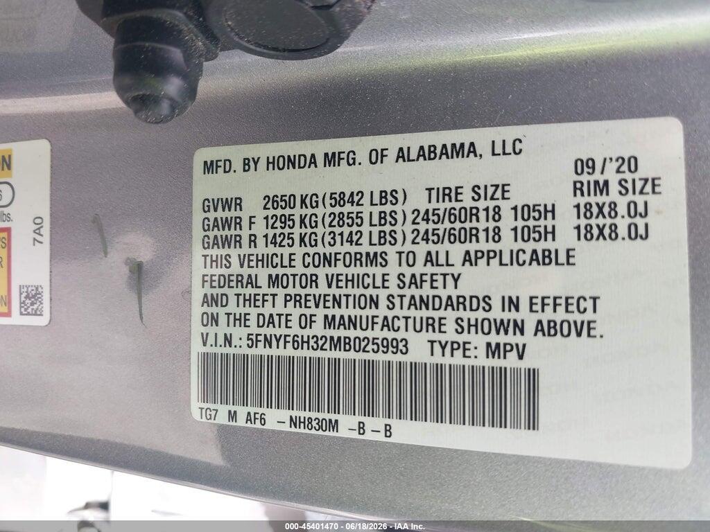 5FNYF6H32MB025993 2021 HONDA PILOT photo no. 9