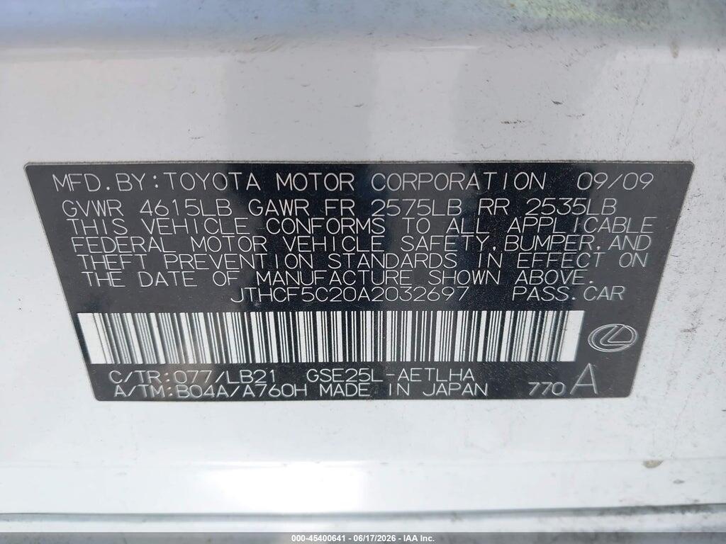 JTHCF5C20A2032697 2010 LEXUS IS 250 photo no. 9