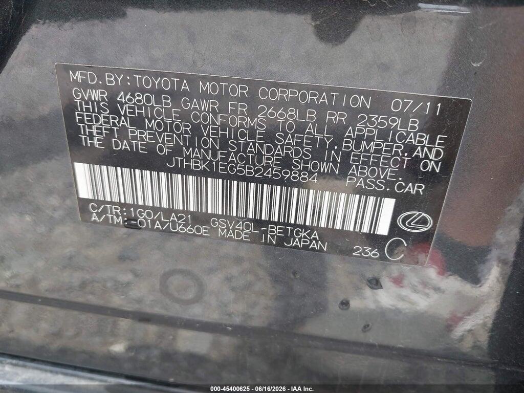 JTHBK1EG5B2459884 2011 LEXUS ES 350 photo no. 9