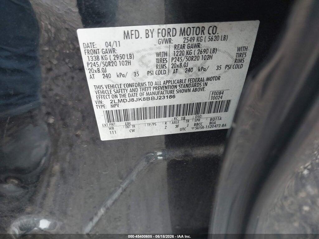 2LMDJ8JK8BBJ23186 2011 LINCOLN MKX photo no. 9