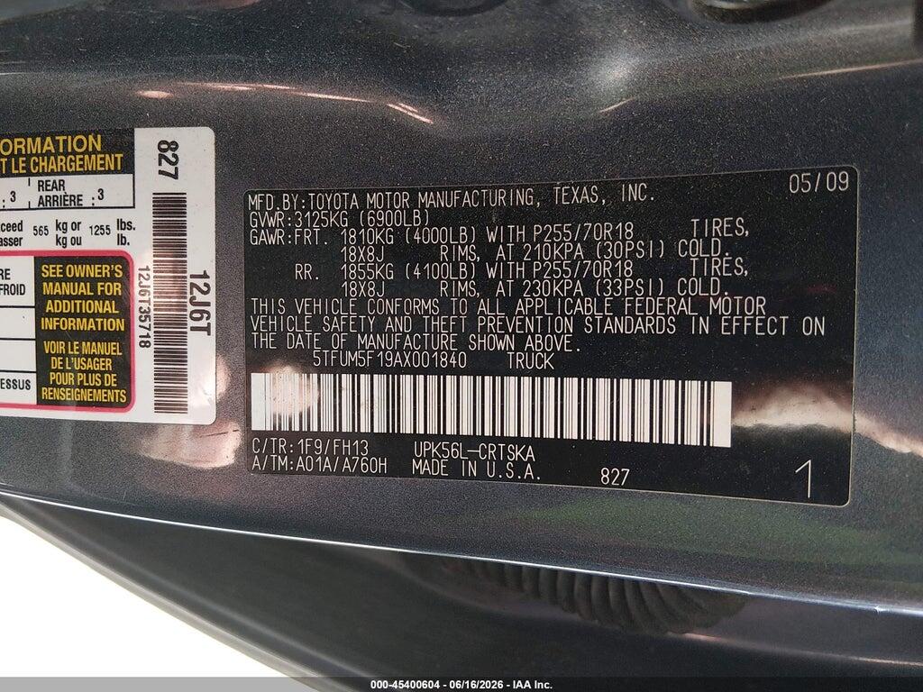 5TFUM5F19AX001840 2010 TOYOTA TUNDRA photo no. 9