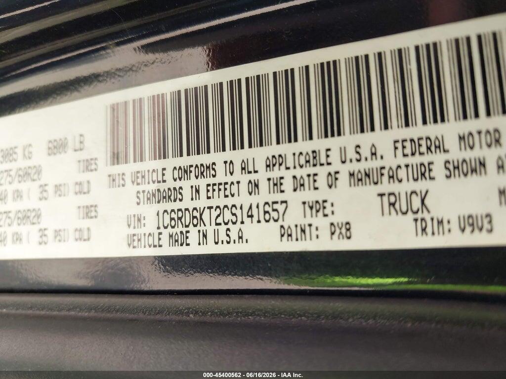 1C6RD6KT2CS141657 2012 RAM 1500 photo no. 9