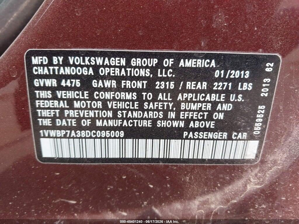1VWBP7A38DC095009 2013 VOLKSWAGEN PASSAT photo no. 9