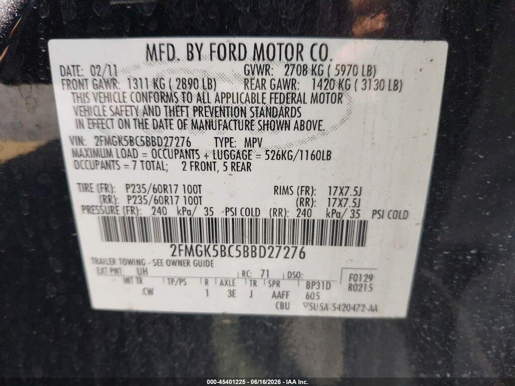 2FMGK5BC5BBD27276 2011 FORD FLEX photo no. 9