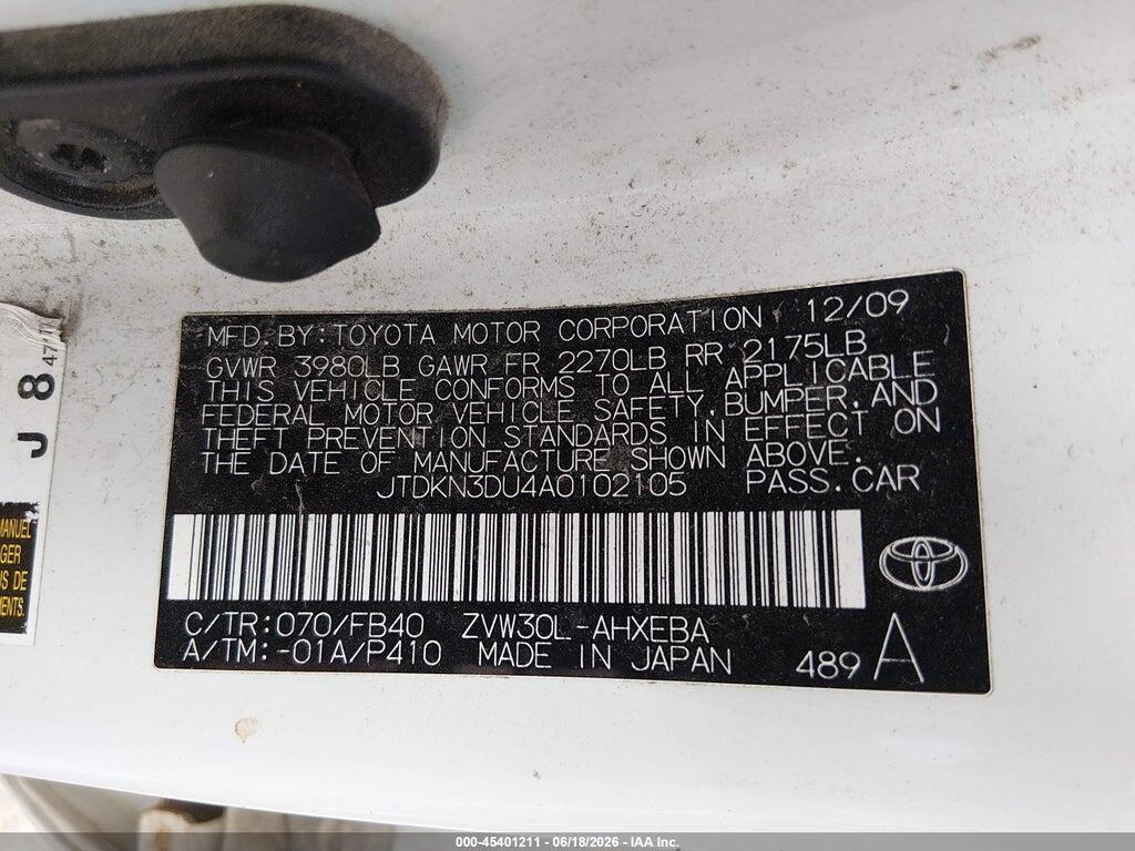 JTDKN3DU4A0102105 2010 TOYOTA PRIUS photo no. 9