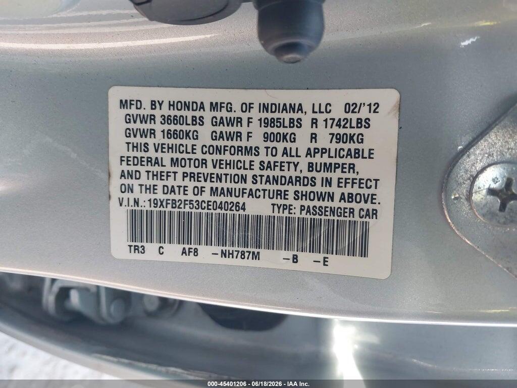 19XFB2F53CE040264 2012 HONDA CIVIC photo no. 9
