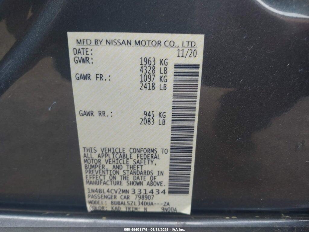 1N4BL4CV2MN331434 2021 NISSAN ALTIMA photo no. 9