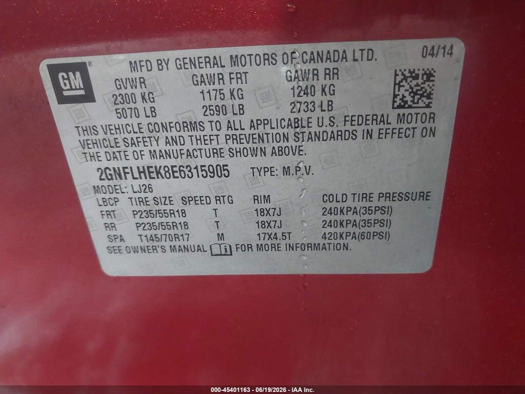 2GNFLHEK8E6315905 2014 CHEVROLET EQUINOX photo no. 9