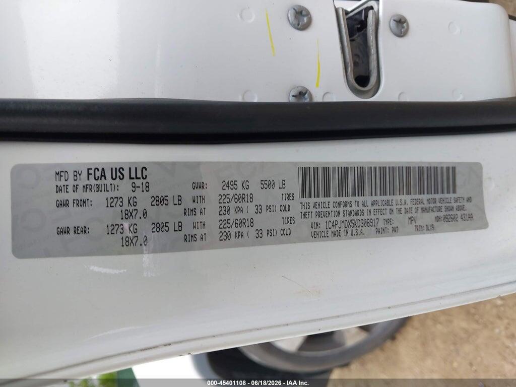 1C4PJMDX5KD308917 2019 JEEP CHEROKEE photo no. 9