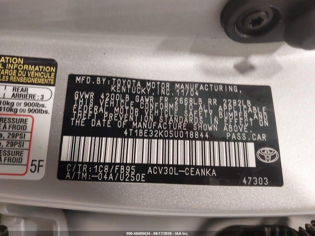 4T1BE32K05U018844 2005 TOYOTA CAMRY photo no. 9