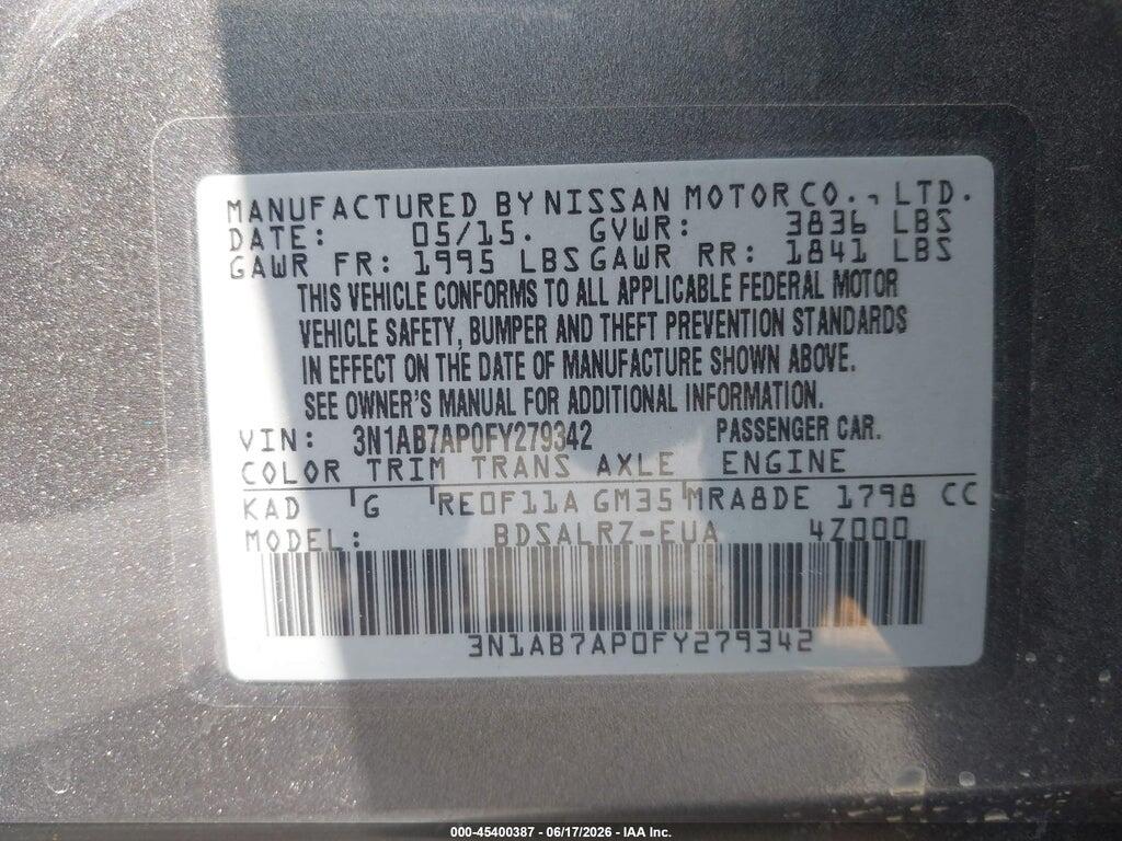 3N1AB7AP0FY279342 2015 NISSAN SENTRA photo no. 9