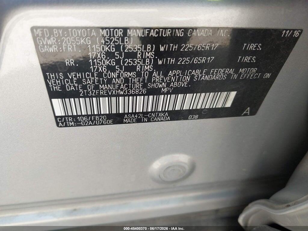 2T3ZFREVXHW336826 2017 TOYOTA RAV4 photo no. 9