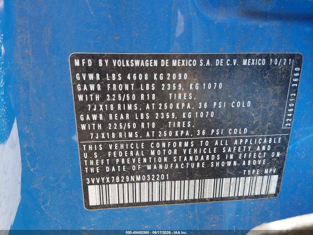 3VVYX7B29NM032201 2022 VOLKSWAGEN TAOS photo no. 9
