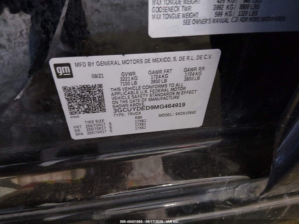 3GCUYDED9MG464919 2021 CHEVROLET SILVERADO 1500 photo no. 9