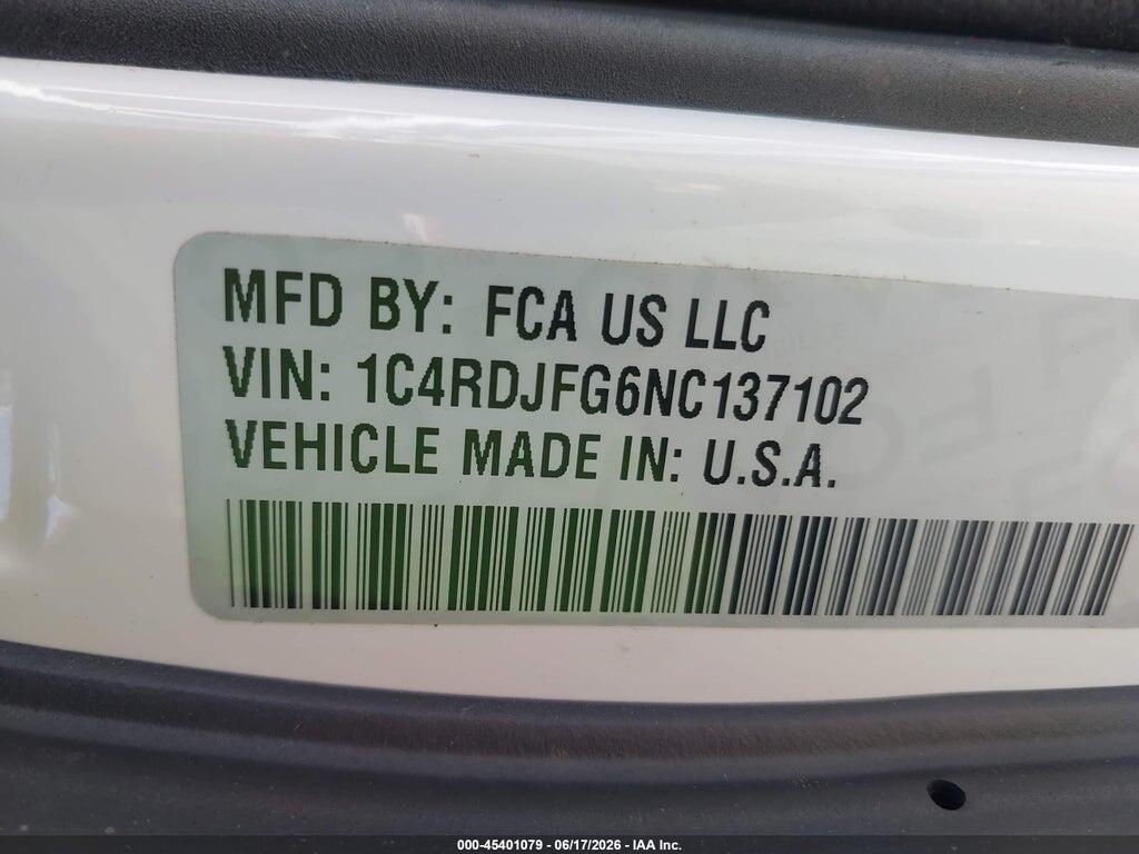 1C4RDJFG6NC137102 2022 DODGE DURANGO photo no. 9