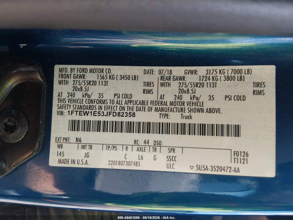 1FTEW1E53JFD82358 2018 FORD F-150 photo no. 9
