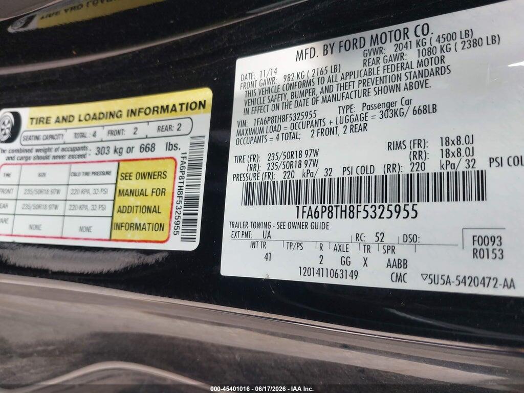 1FA6P8TH8F5325955 2015 FORD MUSTANG photo no. 9
