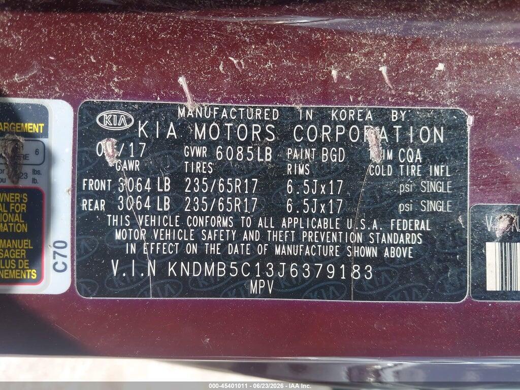 KNDMB5C13J6379183 2018 KIA SEDONA photo no. 9
