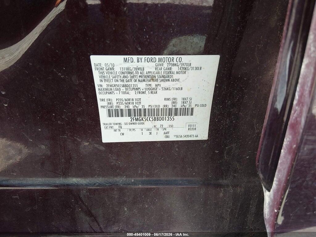 2FMGK5CC5BBD01355 2011 FORD FLEX photo no. 9
