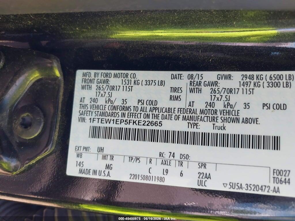 1FTEW1EP5FKE22665 2015 FORD F-150 photo no. 9