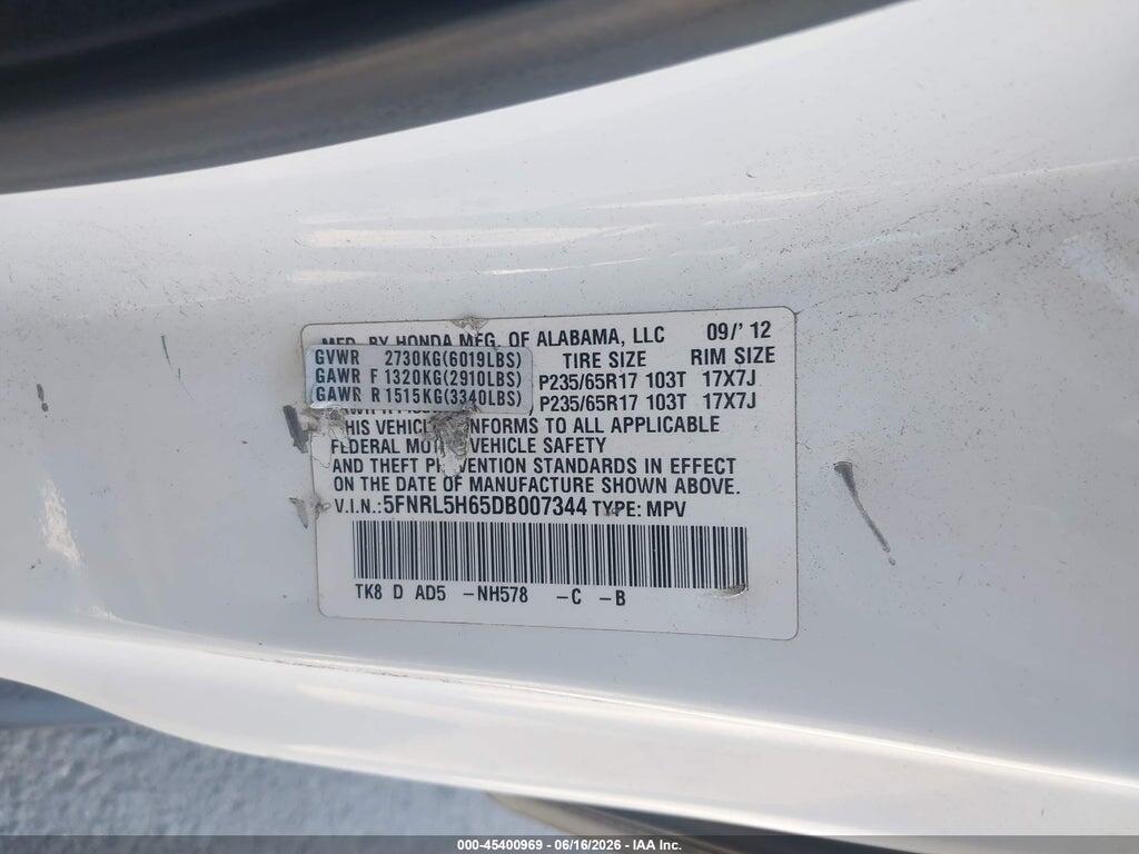 5FNRL5H65DB007344 2013 HONDA ODYSSEY photo no. 9