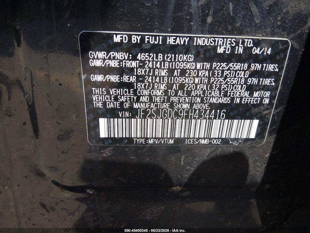 JF2SJGDC9FH434416 2015 SUBARU FORESTER photo no. 9