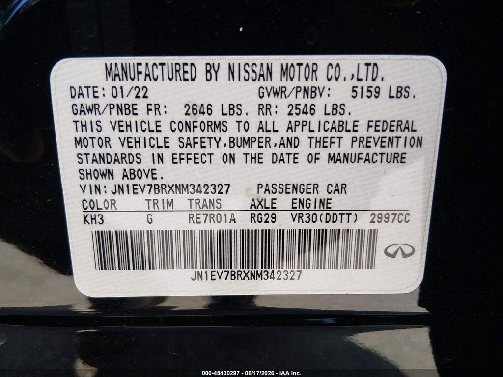 JN1EV7BRXNM342327 2022 INFINITI Q50 photo no. 9