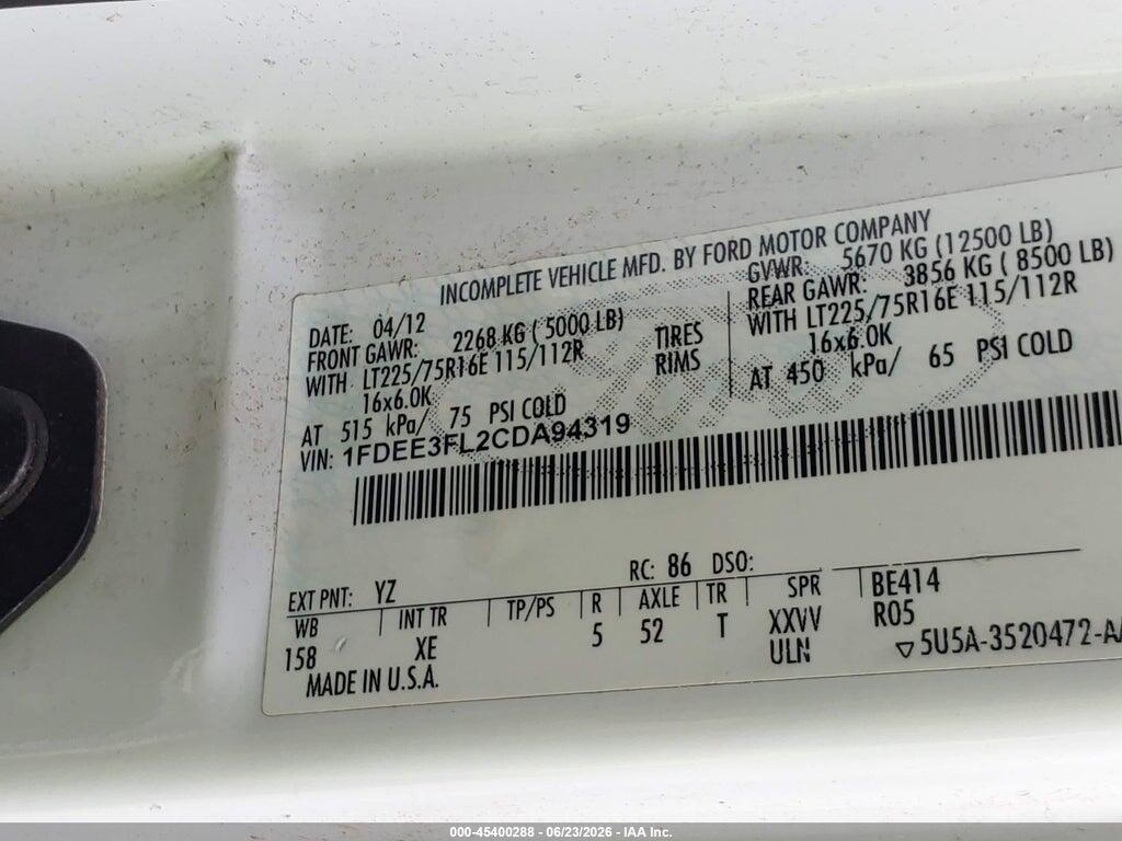 1FDEE3FL2CDA94319 2012 FORD E-350 CUTAWAY photo no. 8