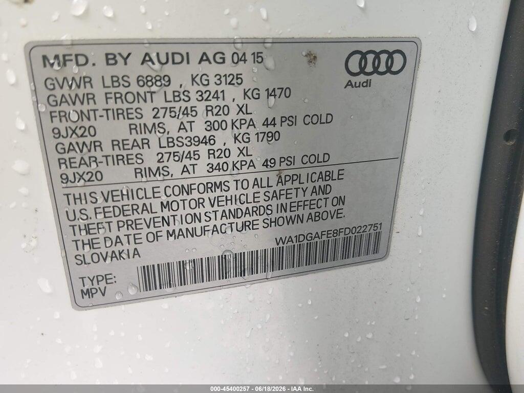 WA1DGAFE8FD022751 2015 AUDI Q7 photo no. 9