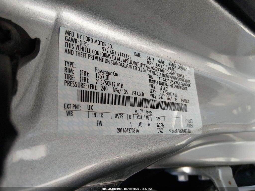 1FADP3K22GL326006 2016 FORD FOCUS photo no. 9