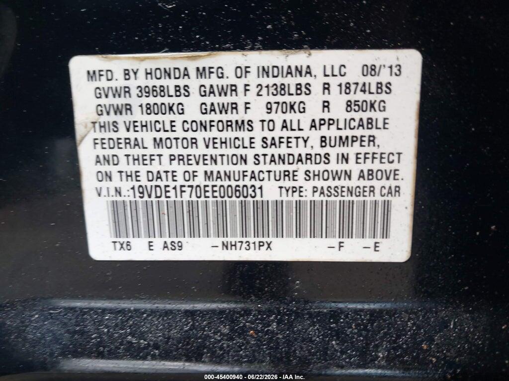 19VDE1F70EE006031 2014 ACURA ILX photo no. 9