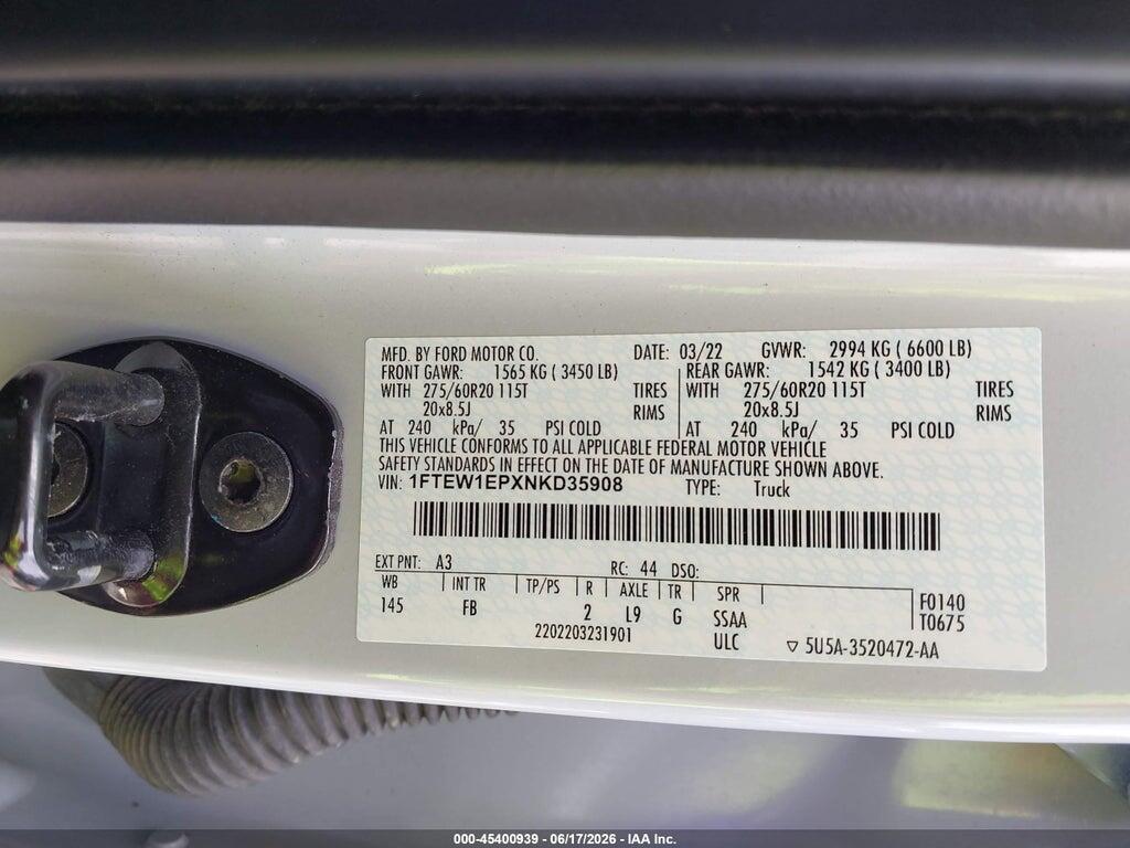 1FTEW1EPXNKD35908 2022 FORD F-150 photo no. 9