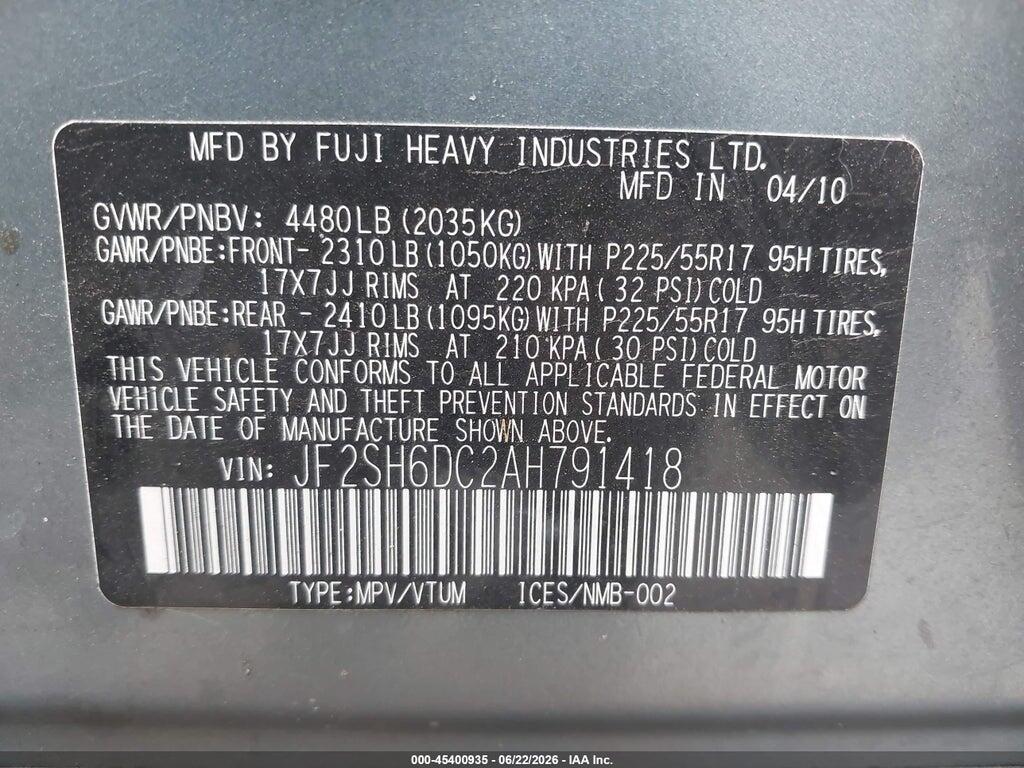 JF2SH6DC2AH791418 2010 SUBARU FORESTER photo no. 9