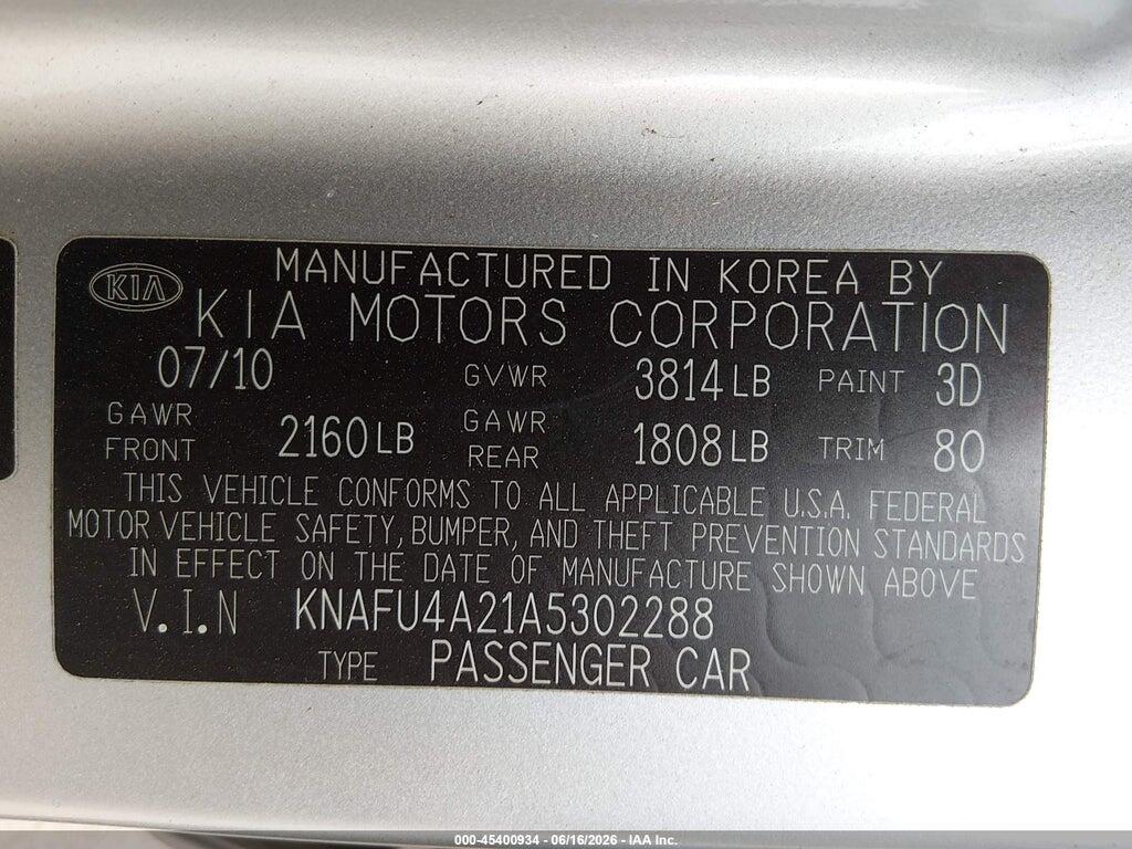 KNAFU4A21A5302288 2010 KIA FORTE photo no. 9