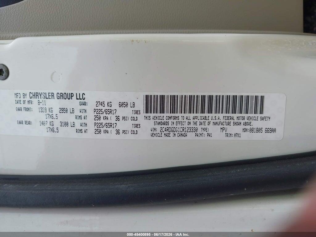 2C4RDGDG1CR123330 2012 DODGE GRAND CARAVAN photo no. 9