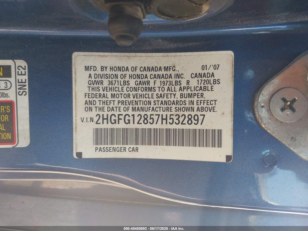 2HGFG12857H532897 2007 HONDA CIVIC photo no. 9
