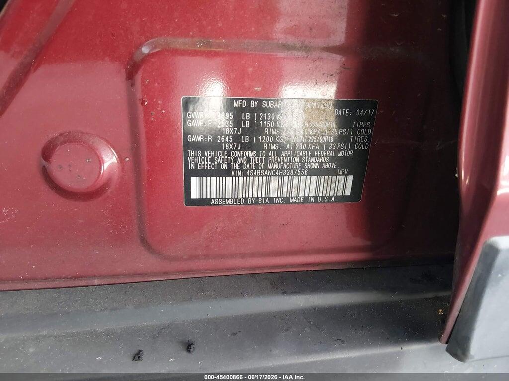 4S4BSANC4H3387556 2017 SUBARU OUTBACK photo no. 9