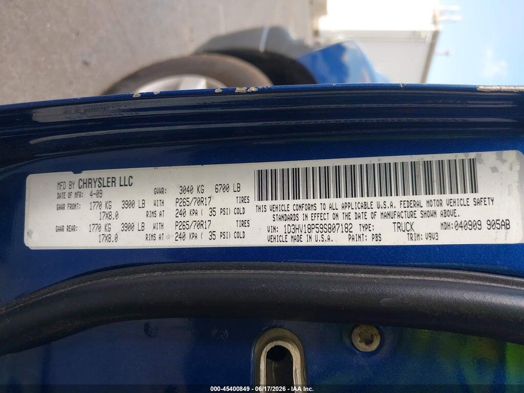 1D3HV18P59S807182 2009 DODGE RAM 1500 photo no. 9