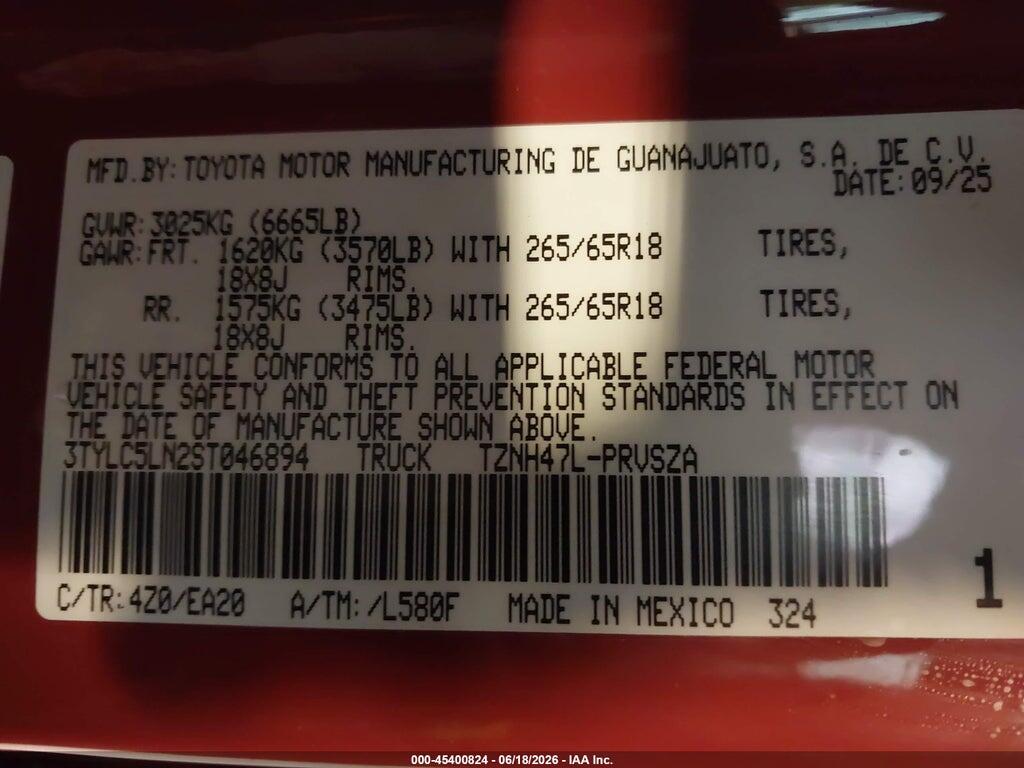 3TYLC5LN2ST046894 2025 TOYOTA TACOMA HYBRID photo no. 9