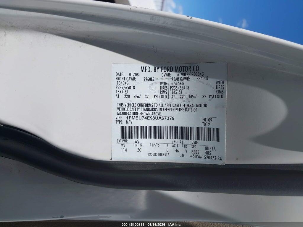 1FMEU74E98UA67379 2008 FORD EXPLORER photo no. 9